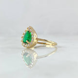 Anillo Solitario Halo Gota 2.2gr / T6 3/4 / Circones Blancos Verde Oro Amarillo 18K ©