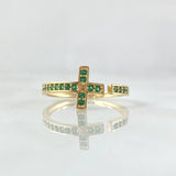 Anillo Crúz Abrazo 1.85gr / T6 3/4 / Circones Verdes Oro Amarillo 18K ©