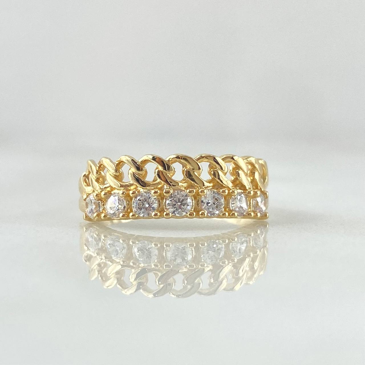 Anillo Cubano Parcial 2.3gr / T5 1/4 / Circones Blancos Oro Amarillo 18K ©