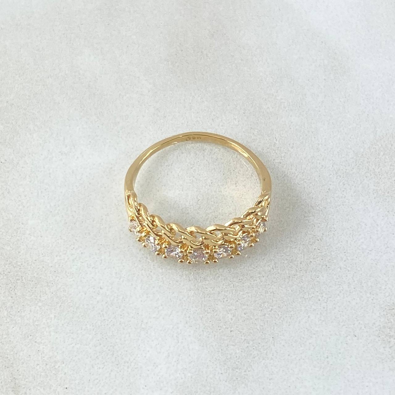 Anillo Cubano Parcial 2.3gr / T5 1/4 / Circones Blancos Oro Amarillo 18K ©
