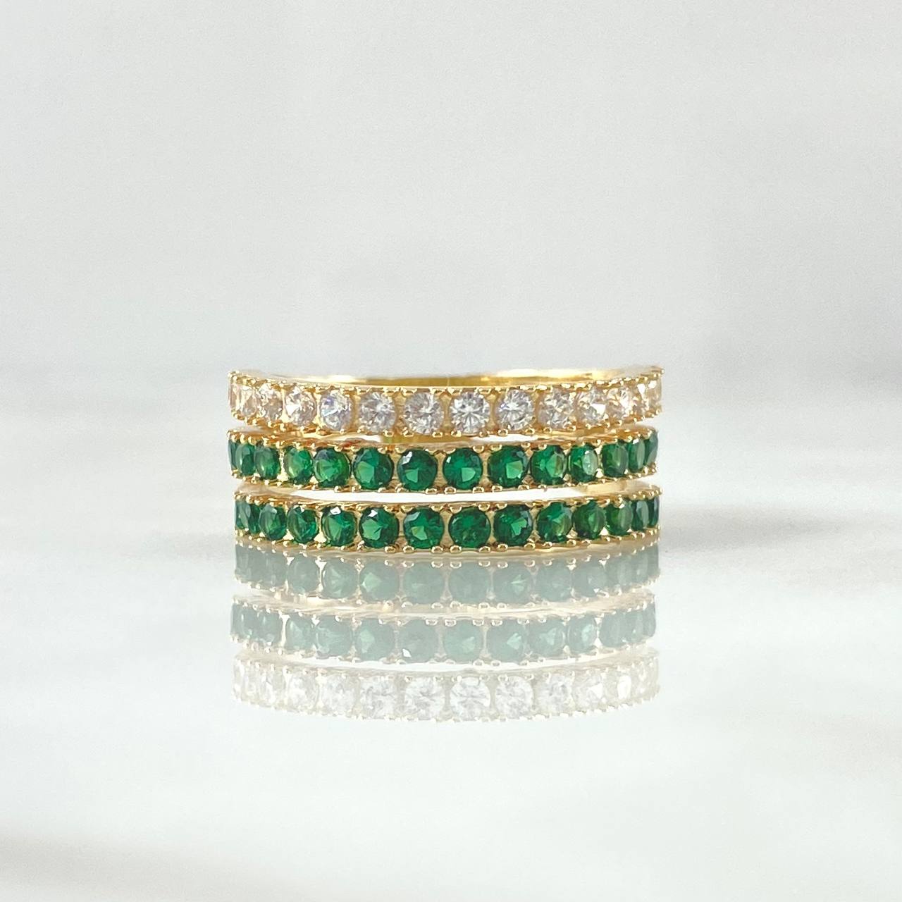Anillo Triple Churumbela 4.55gr / T5 3/4 / Circones Blancos Verdes Oro Amarillo 18K ©