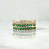 Anillo Triple Churumbela 4.55gr / T5 3/4 / Circones Blancos Verdes Oro Amarillo 18K ©