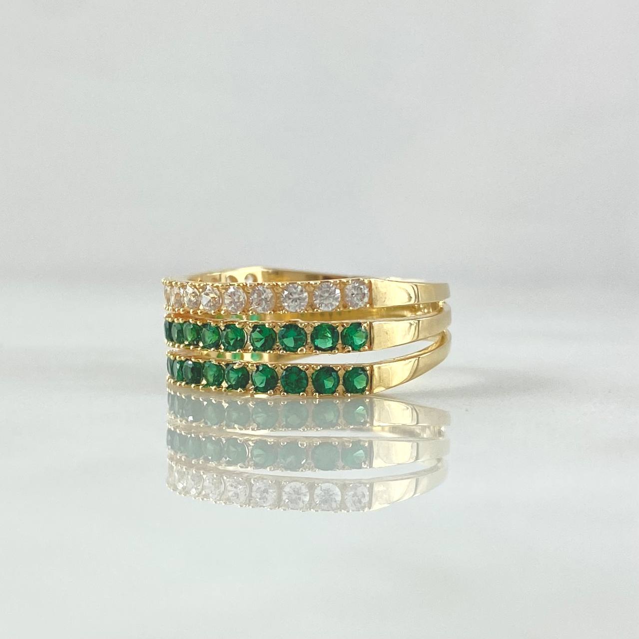 Anillo Triple Churumbela 4.55gr / T5 3/4 / Circones Blancos Verdes Oro Amarillo 18K ©