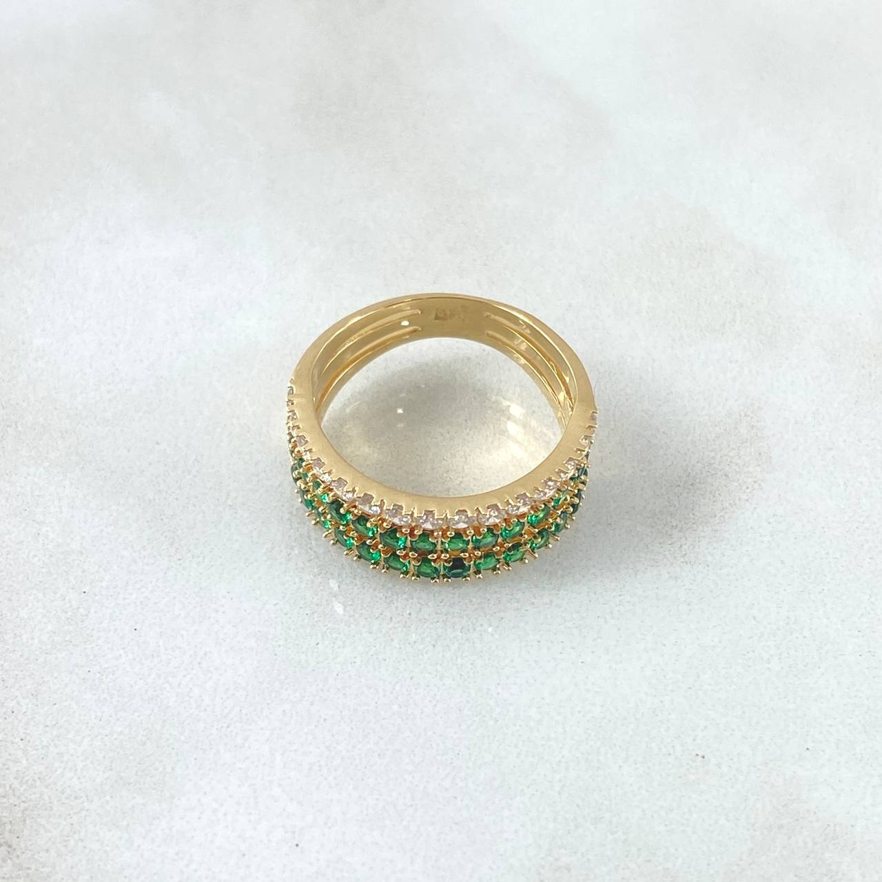 Anillo Triple Churumbela 4.55gr / T5 3/4 / Circones Blancos Verdes Oro Amarillo 18K ©