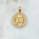 Dije Medalla Letra A 4.6gr / 3cm / Circones Blancos Oro Amarillo 18K