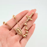 Rosario Virgen Guadalupe Cruz Cristo Ornamentada 17.7gr / 60cm / 6mm-5mm Oro Amarillo 18K *