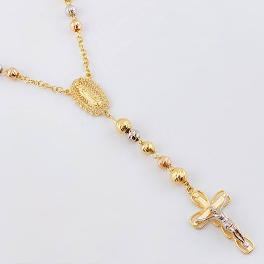 Rosario Virgen Guadalupe Cruz Cristo Bardera 18gr / 60cm / 6mm-5mm Tres Oros 18K ©