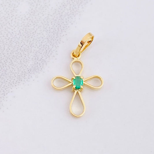 Dije Cruz Esmeralda 3pts 0.5g / 1.9cm Oro Amarillo 18K
