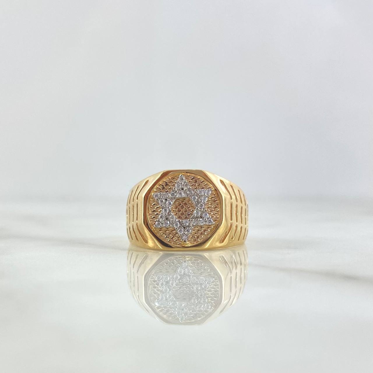 Anillo Estrella de David 6.95gr / T9 3/4 / Texturizado Circones Blancos Dos Oros Amarillo Blanco *