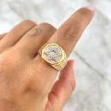 Anillo Estrella de David 6.95gr / T9 3/4 / Texturizado Circones Blancos Dos Oros Amarillo Blanco *