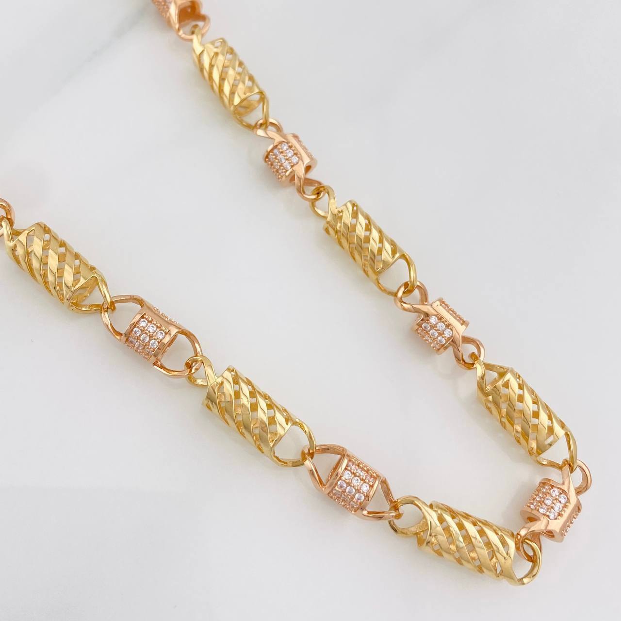 Cadena Rustica Malla 46.35g / 65cm / 5.72mm Dos Oros Amarillo Rosa 18K