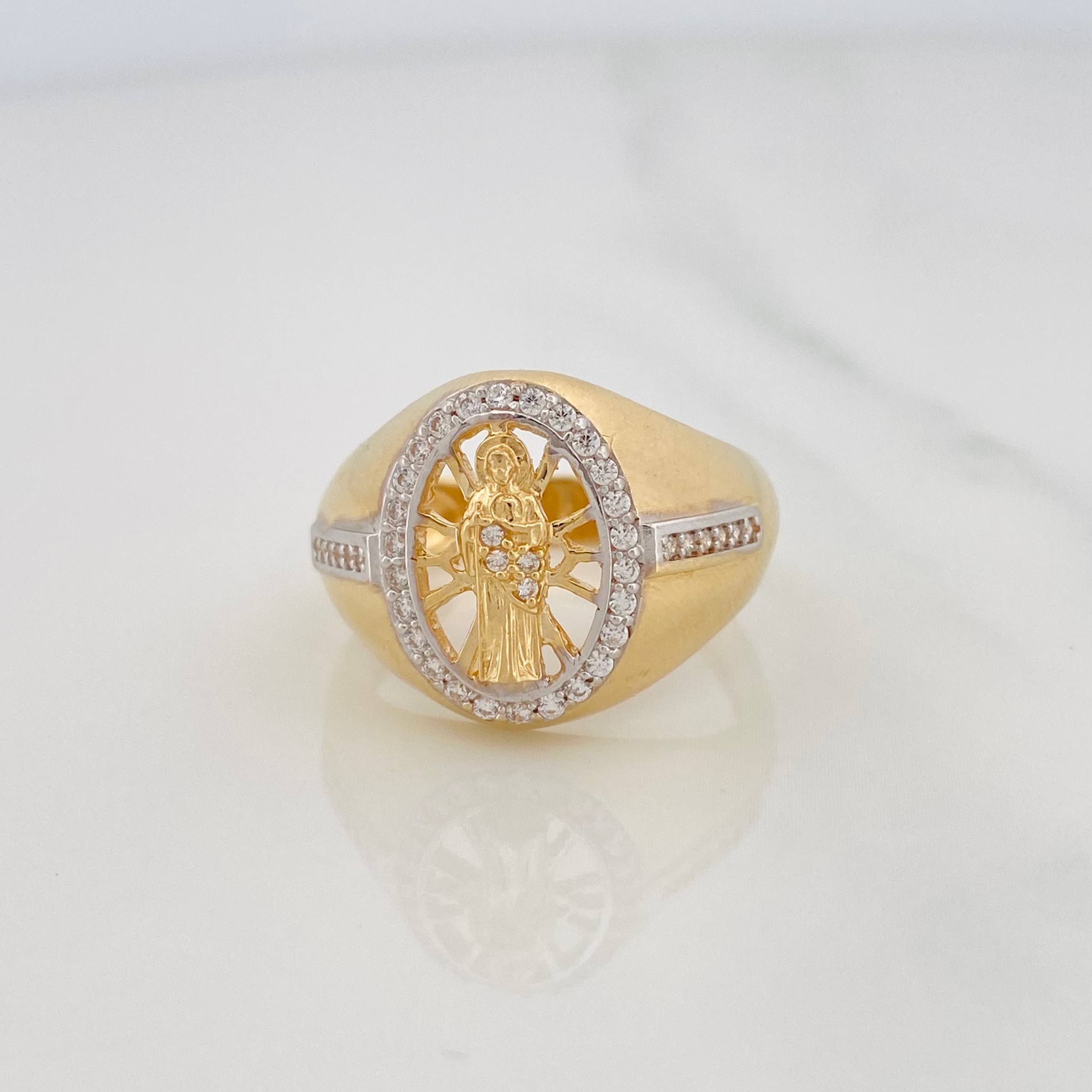 Anillo San Judas 7.1g / T10 1/4 Dos Oros Amarillo Blanco 18K