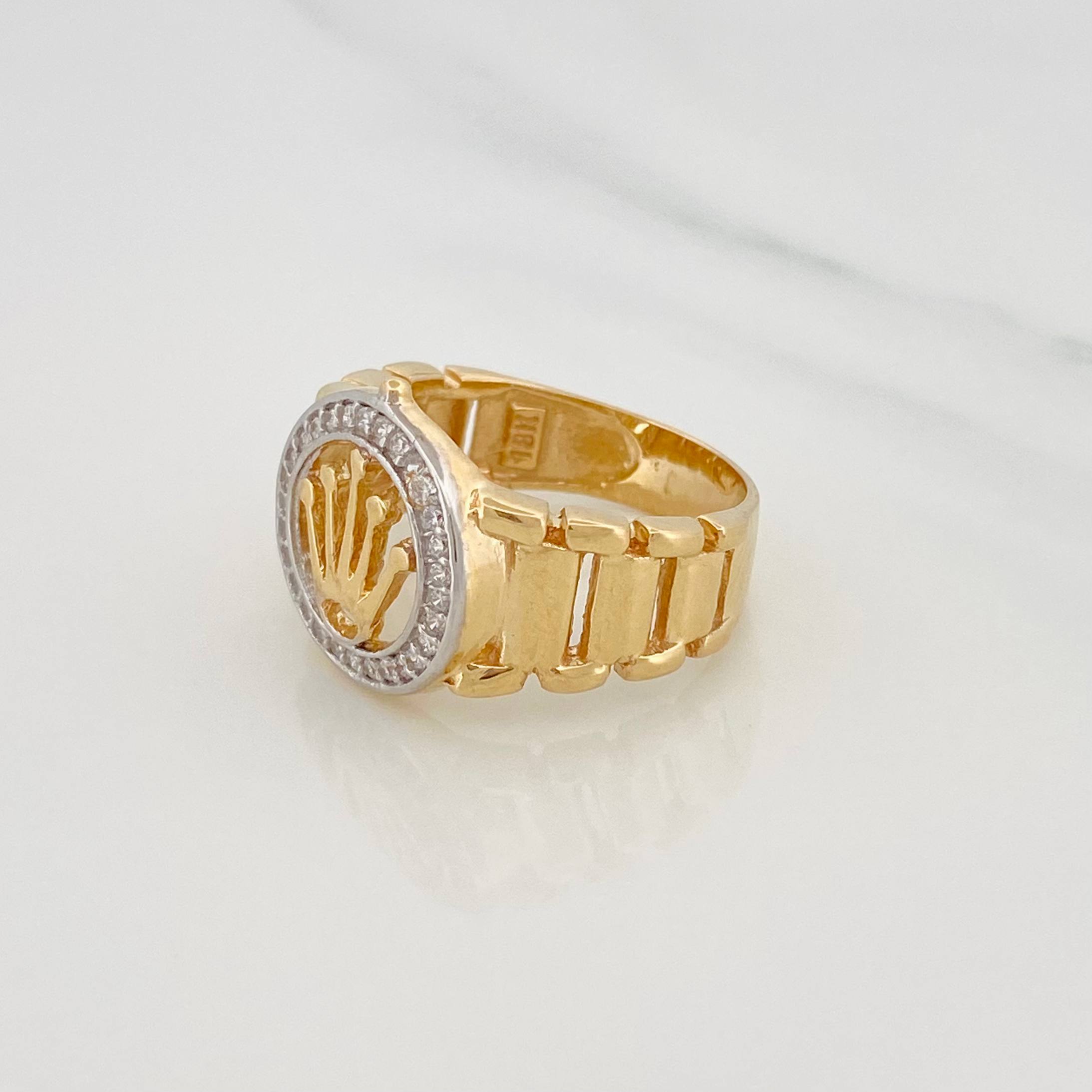 Anillo Corona 8.6g / T9 1/2 Dos Oros Amarillo Blanco 18K
