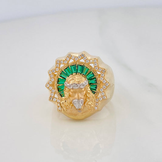 Anillo Rostro Cristo 11.35g / T10 1/2 Dos Oros Amarillo Blanco 18K