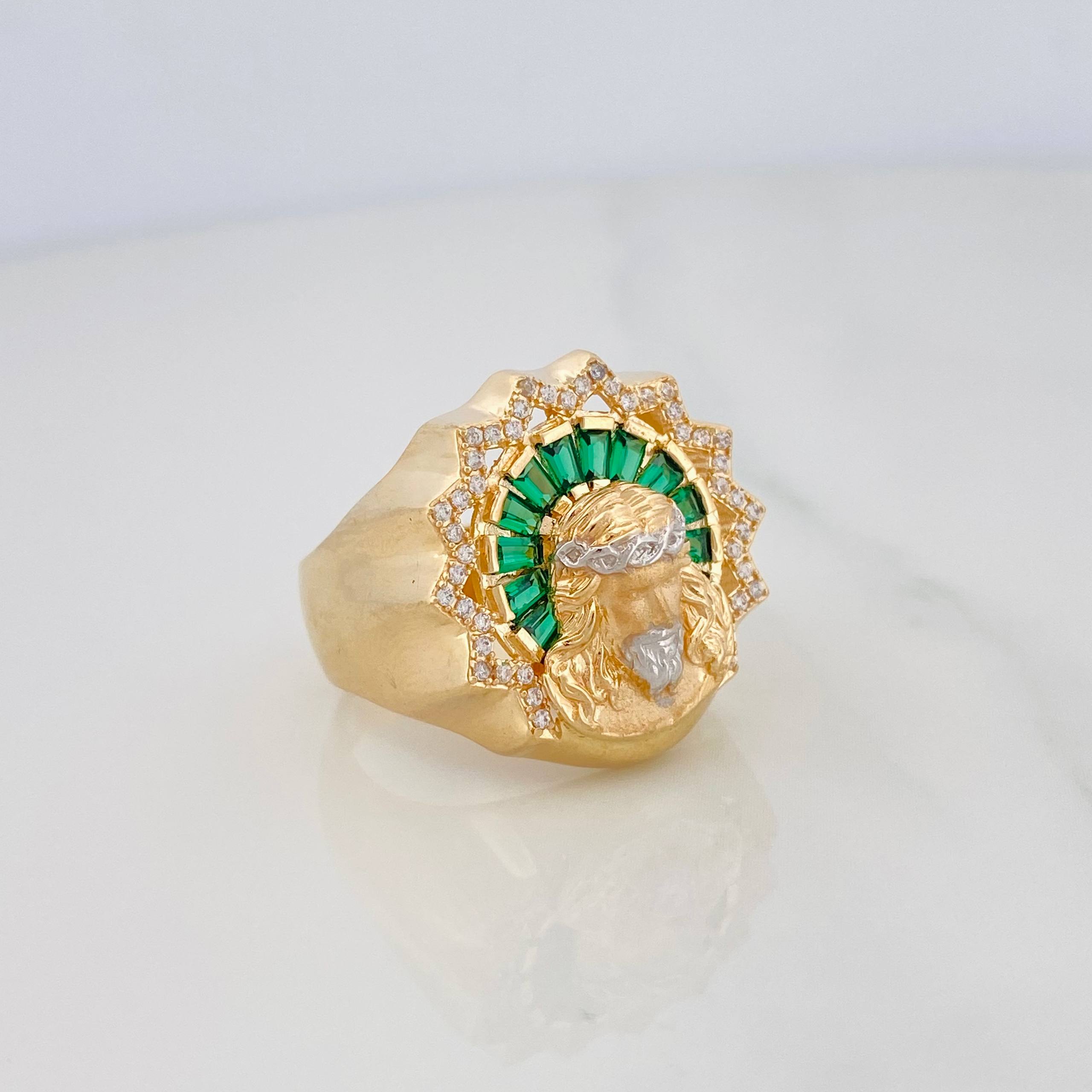 Anillo Rostro Cristo 11.35g / T10 1/2 Dos Oros Amarillo Blanco 18K