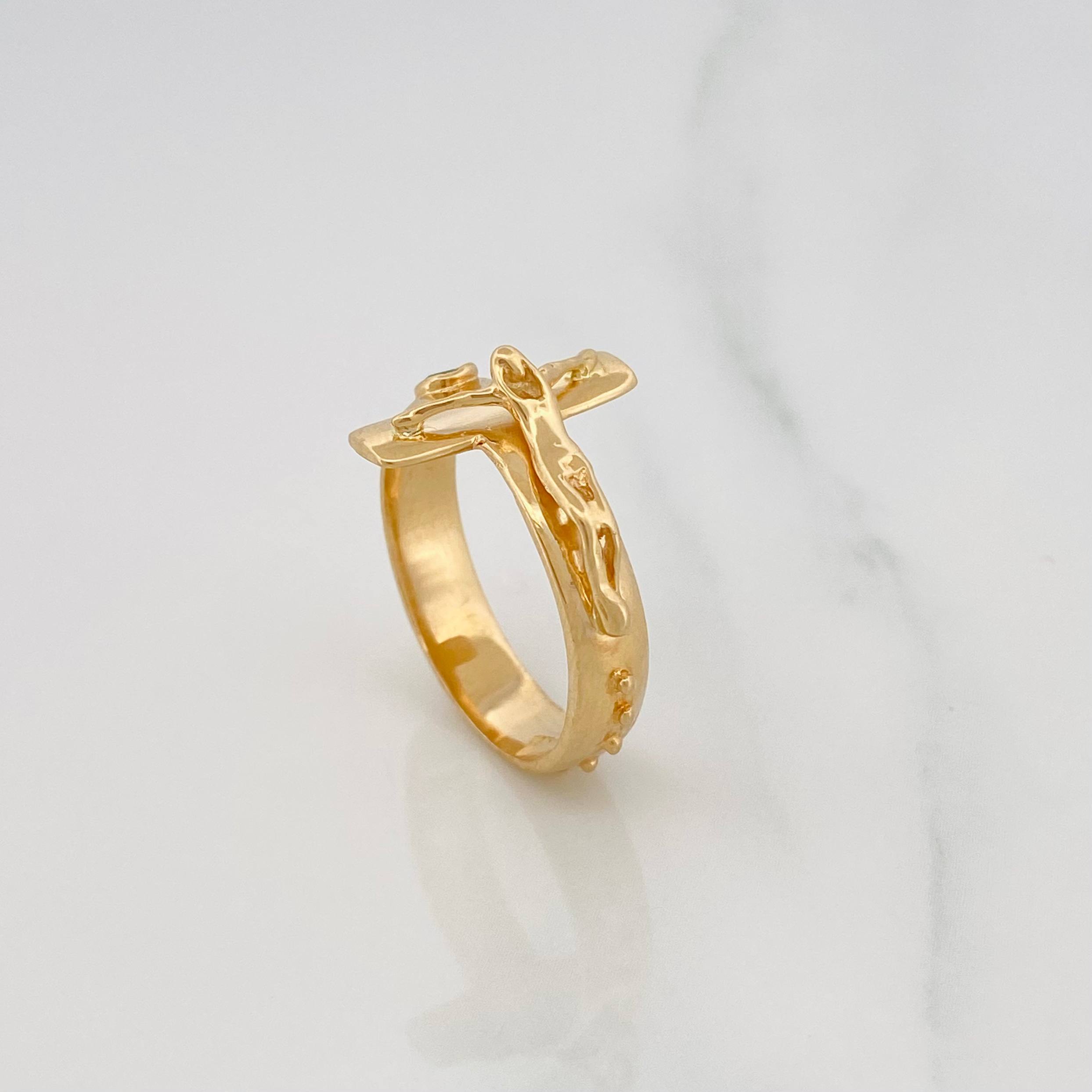 Anillo Cruz Cristo 6.1g / T10 Oro Amarillo 18K