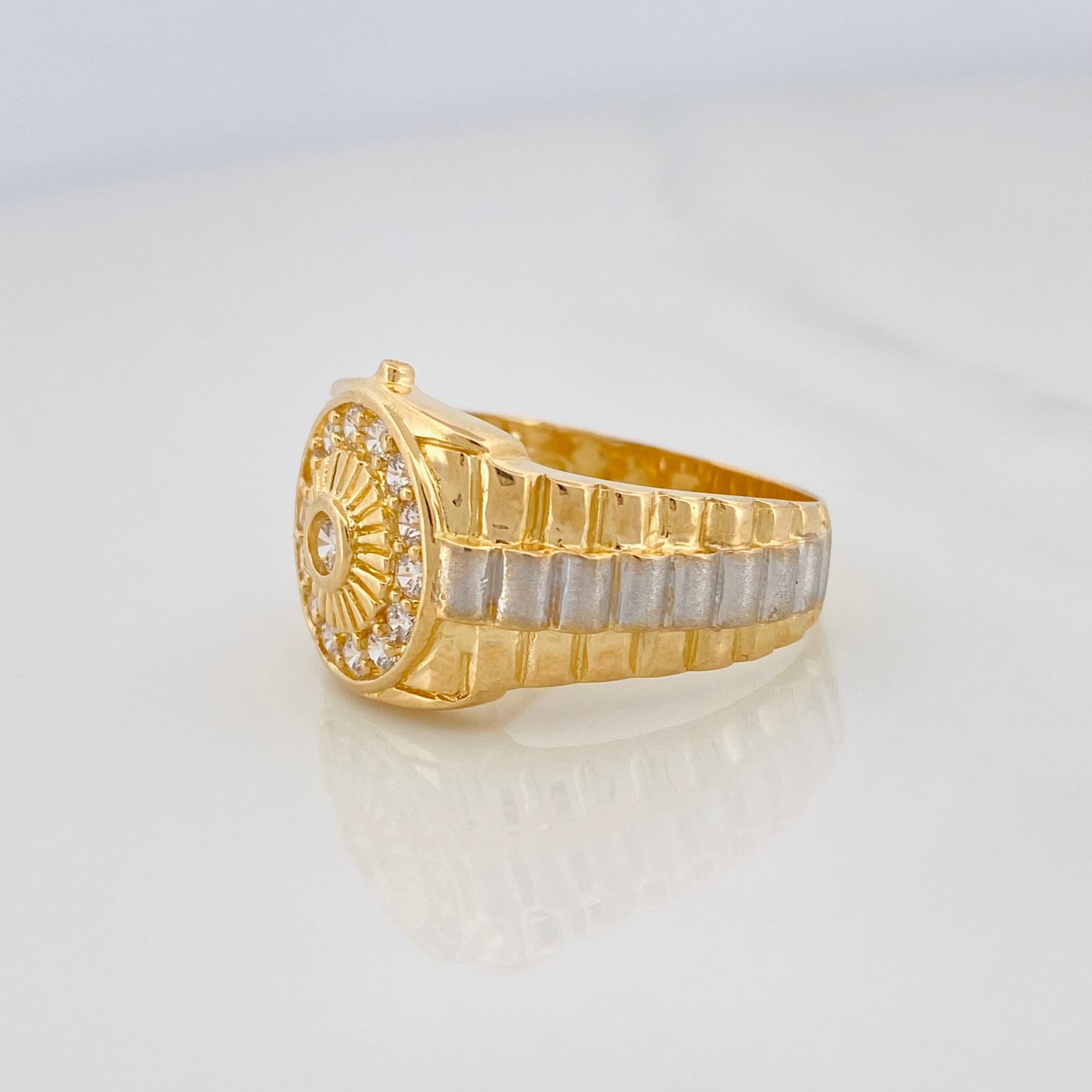 Anillo Sello Sol 7.95g / T10 Dos Oros Amarillo Blanco 18K