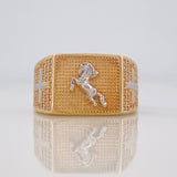 Anillo Sello Caballo 8.1g / T10 Dos Oros Amarillo Blanco 18K