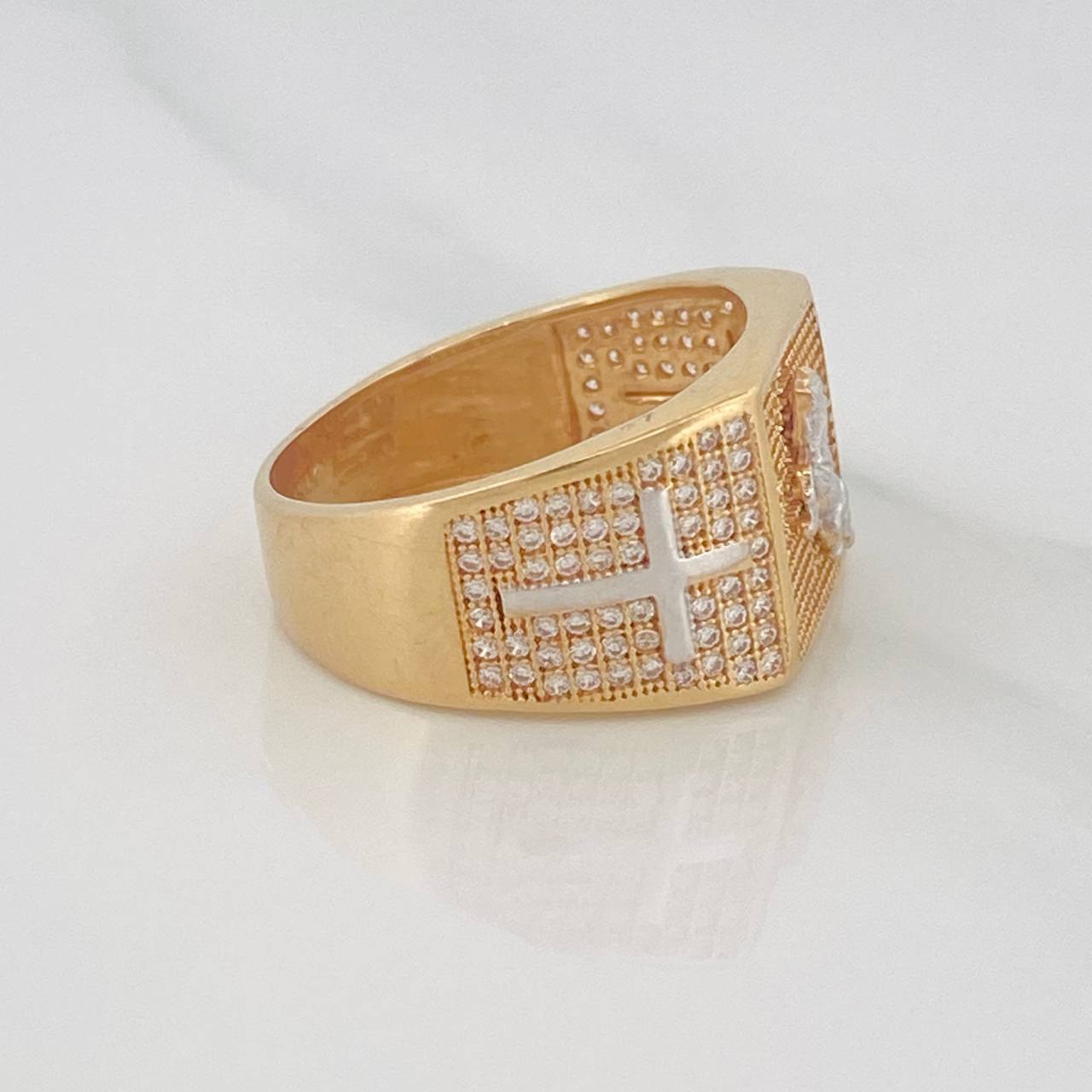 Anillo Sello Caballo 8.1g / T10 Dos Oros Amarillo Blanco 18K
