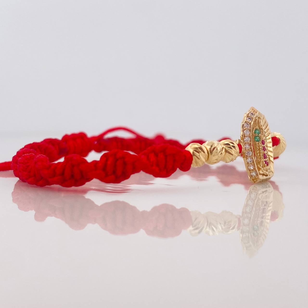 Pulsera Tejida Roja Virgen Guadalupe Oro Amarillo 18K
