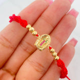 Pulsera Tejida Roja Virgen Guadalupe Oro Amarillo 18K
