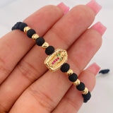 Pulsera Tejida Negra Virgen Guadalupe Oro Amarillo 18K