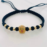 Pulsera Tejida Negra Virgen Guadalupe Oro Amarillo 18K