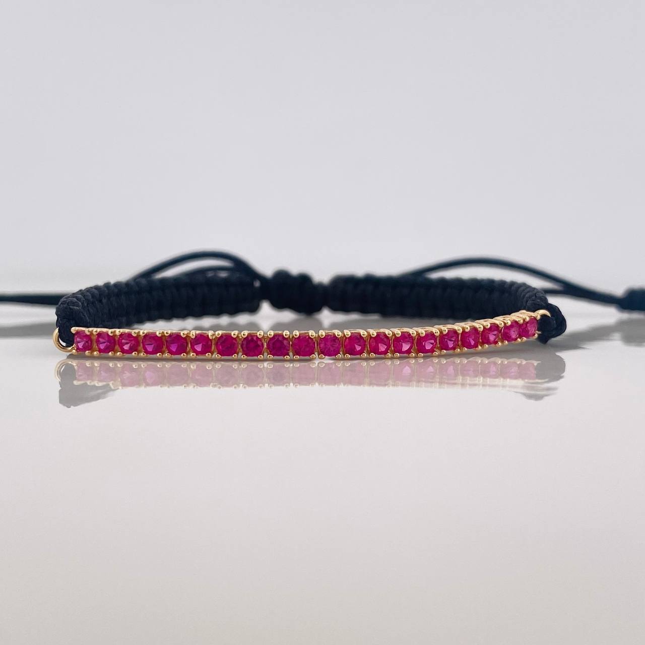Pulsera Tejida Negra Tennis Oro Amarillo 18K