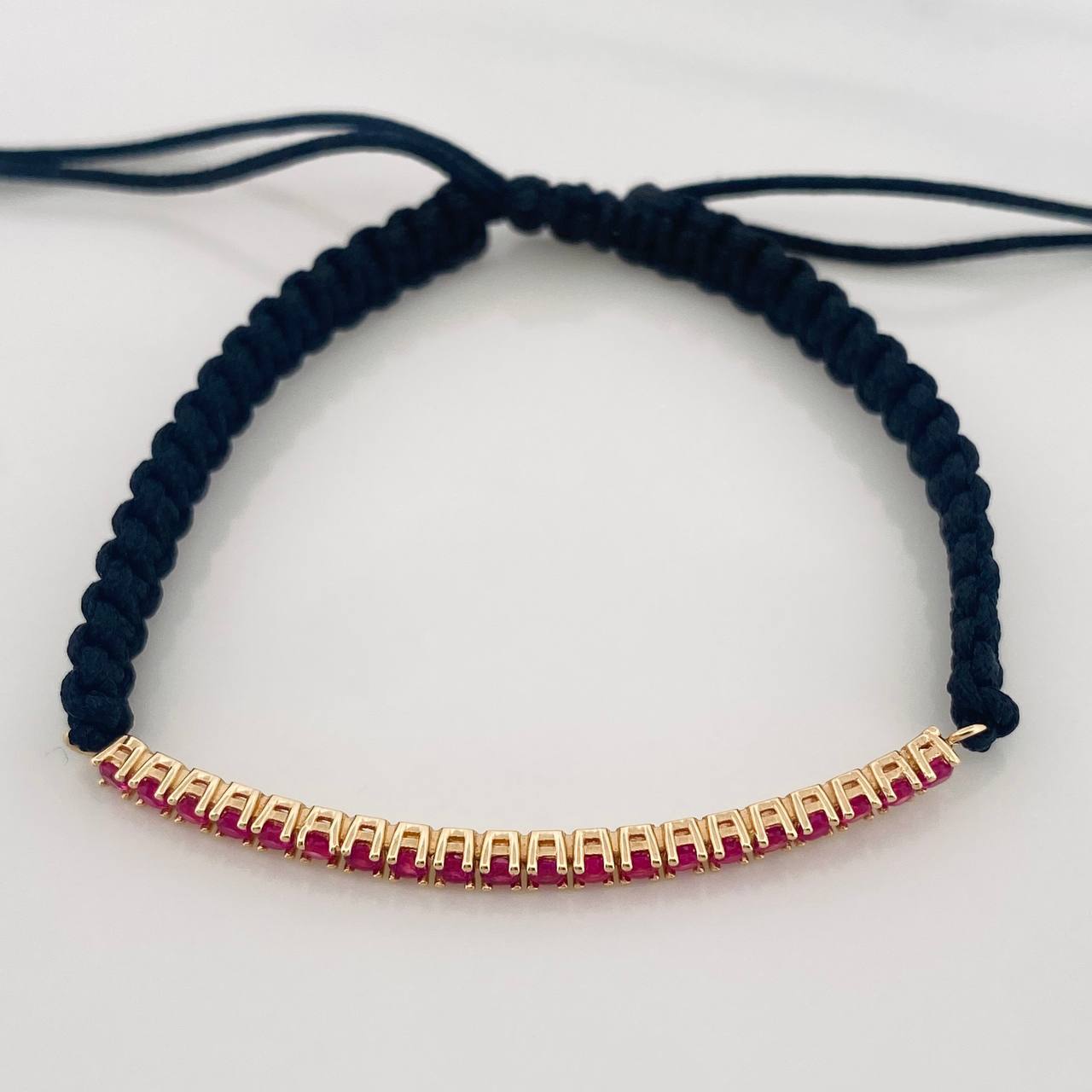 Pulsera Tejida Negra Tennis Oro Amarillo 18K