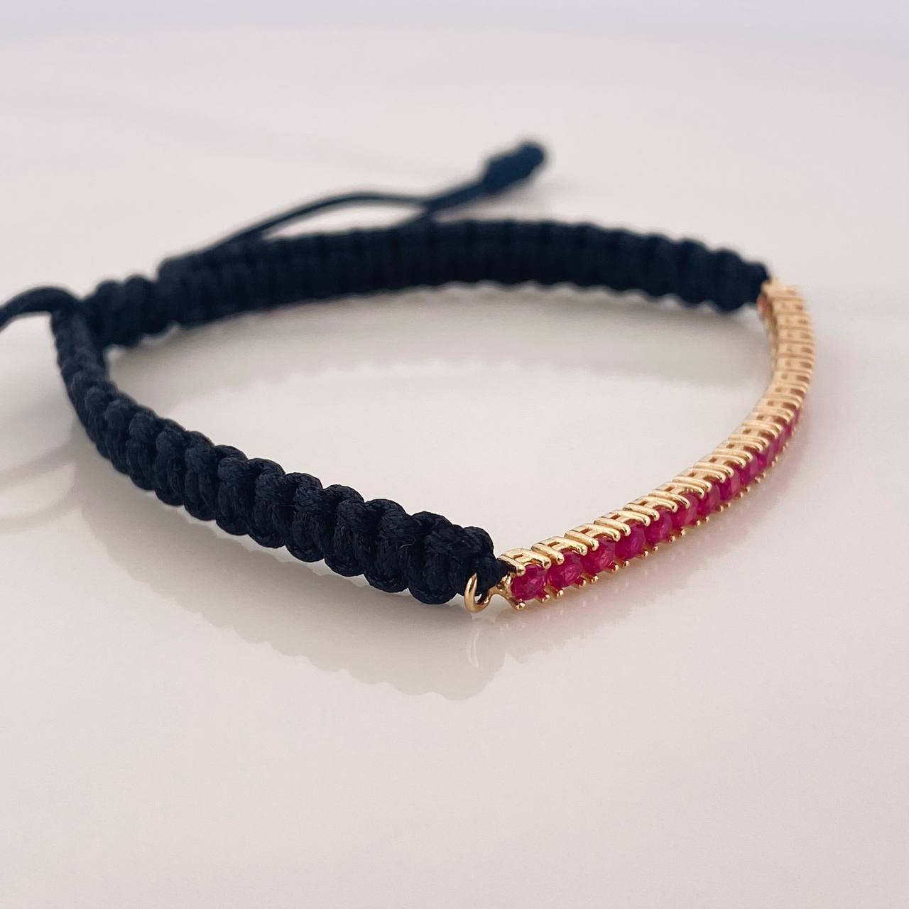 Pulsera Tejida Negra Tennis Oro Amarillo 18K