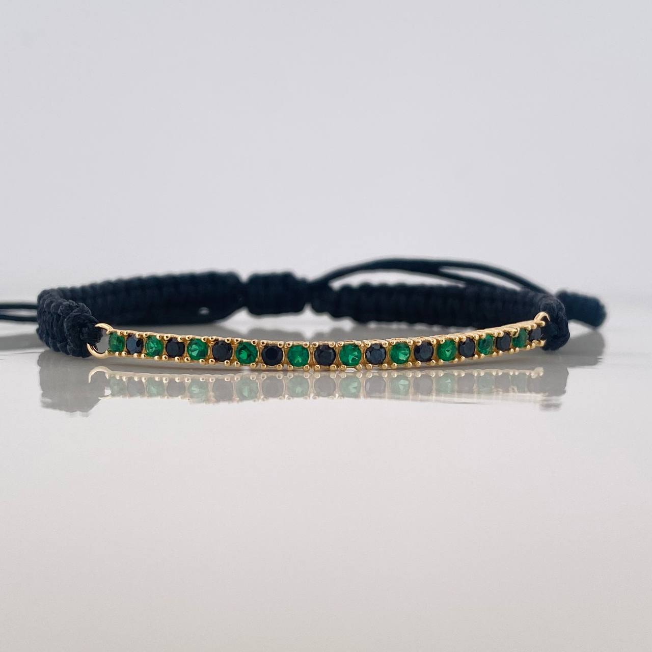 Pulsera Tejida Negra Tennis Oro Amarillo 18K