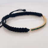 Pulsera Tejida Negra Tennis Oro Amarillo 18K