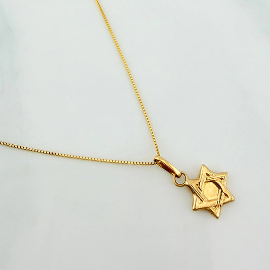 Set Cadena Veneciana + Dije Estrella De David / 1,05gr / 45 cm Oro Amarillo 18K