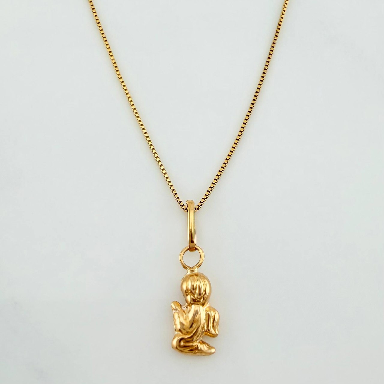 Set Cadena Veneciana + Dije Angel De La Guarda / 1,1gr / 45 cm Oro Amarillo 18K