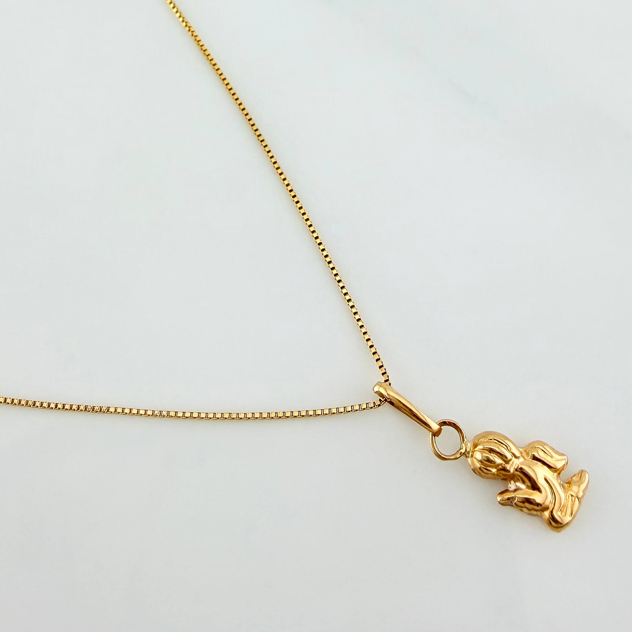 Set Cadena Veneciana + Dije Angel De La Guarda / 1,1gr / 45 cm Oro Amarillo 18K