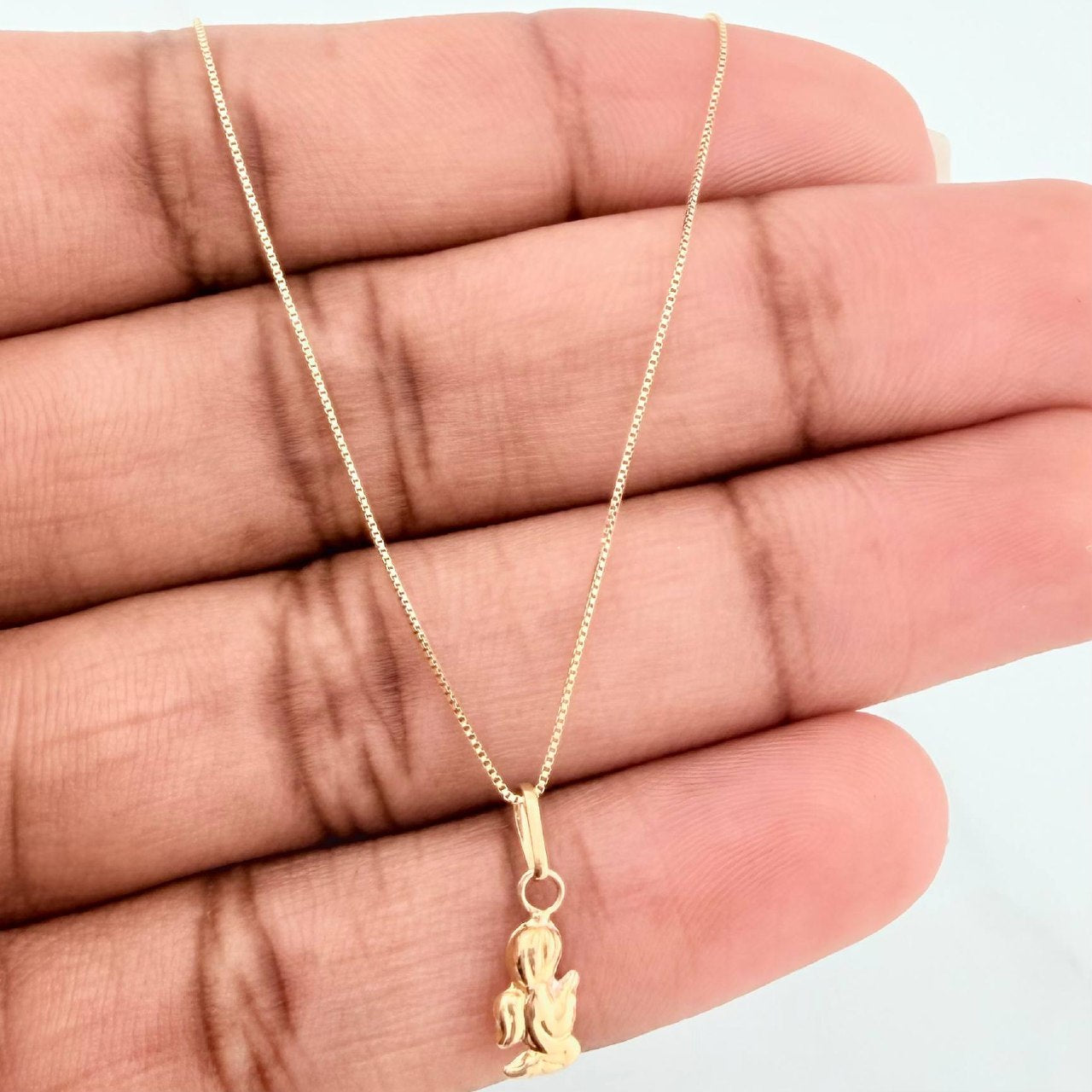 Set Cadena Veneciana + Dije Angel De La Guarda / 1,1gr / 45 cm Oro Amarillo 18K