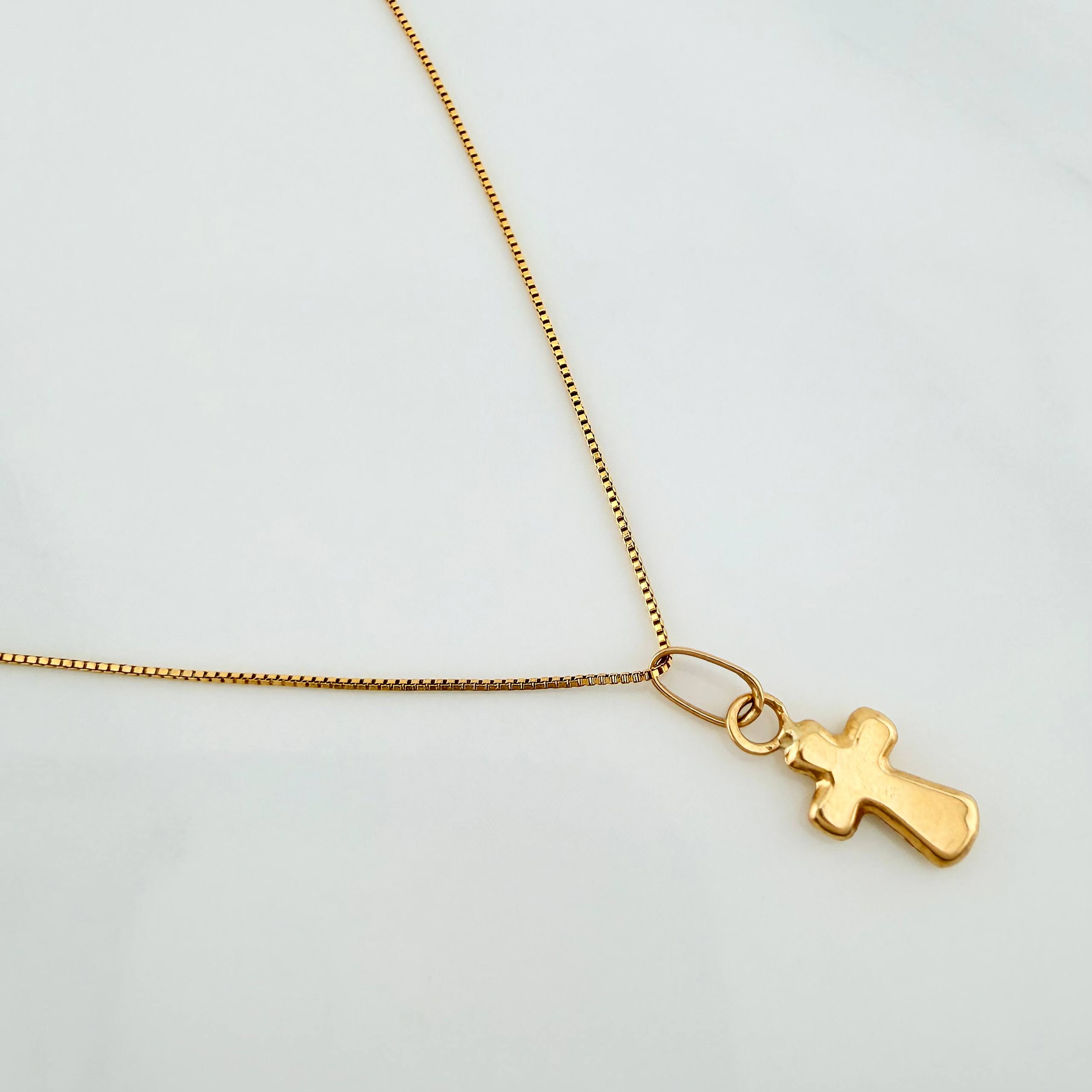 Set Cadena Veneciana + Dije Cruz / 1,1gr / 45 cm Oro Amarillo 18K
