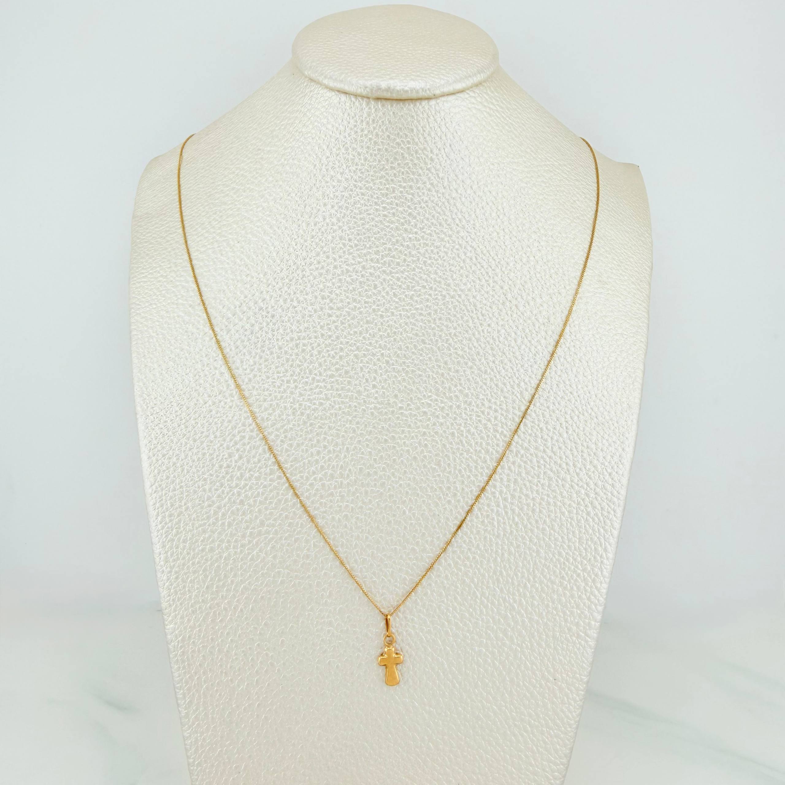 Set Cadena Veneciana + Dije Cruz / 1,1gr / 45 cm Oro Amarillo 18K