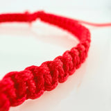 Pulsera Tejida Roja Ojos Turcos Bolas Diamantadas 5Und Oro Amarillo 18K
