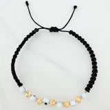 Pulsera Tejida Negra Ojos Turcos Blancos Bolas Diamantadas 5Und Oro Amarillo 18K