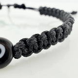Pulsera Tejida Negra Ojos Turcos Negros Bolas Diamantadas 5Und Oro Amarillo 18K