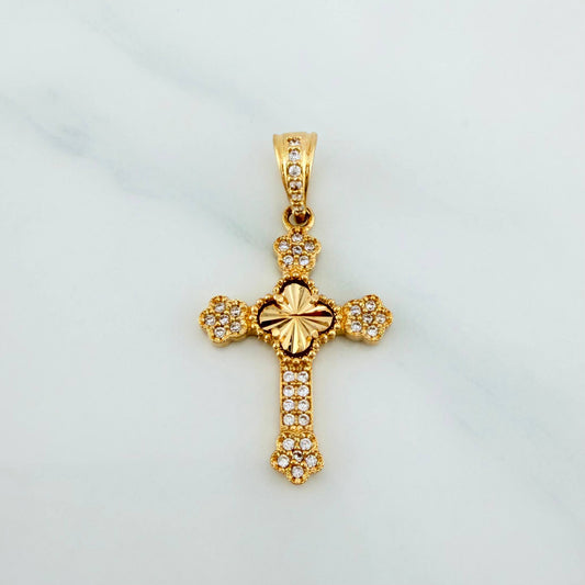 Dije Cruz Trebol Flores 1.95 g / 3 cm Oro Amarillo 18K