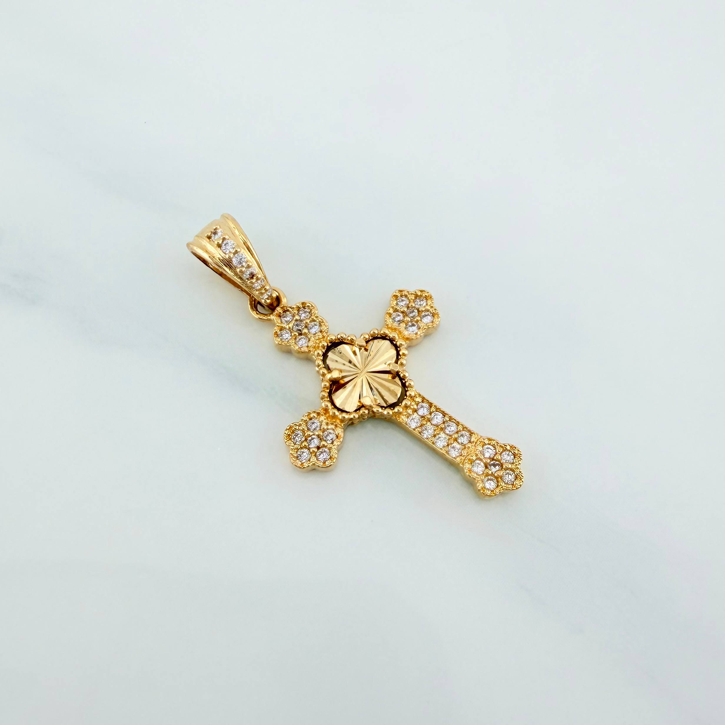 Dije Cruz Trebol Flores 1.95 g / 3 cm Oro Amarillo 18K