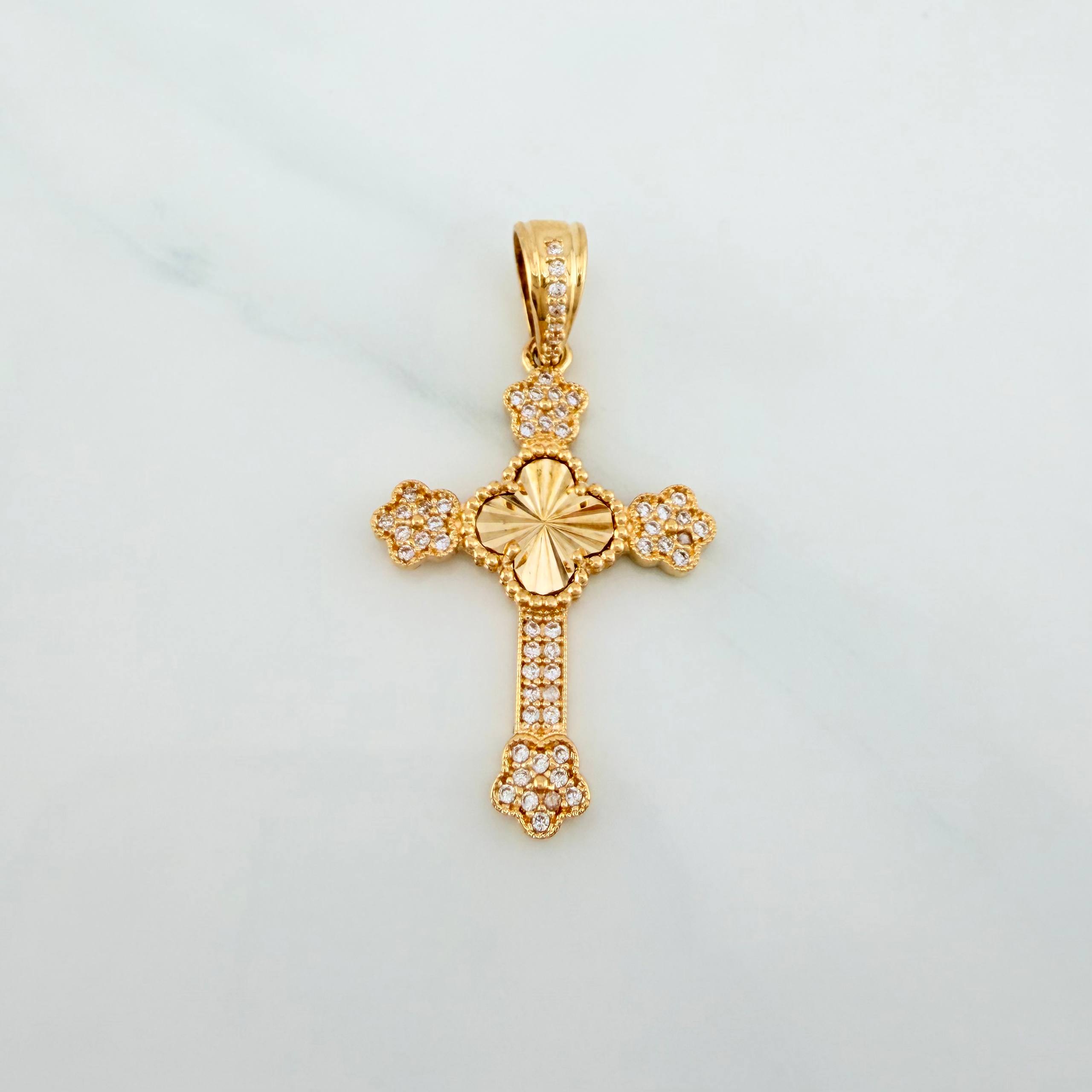 Dije Cruz Trebol Flores 3.25 g / 3.7 cm Oro Amarillo 18K