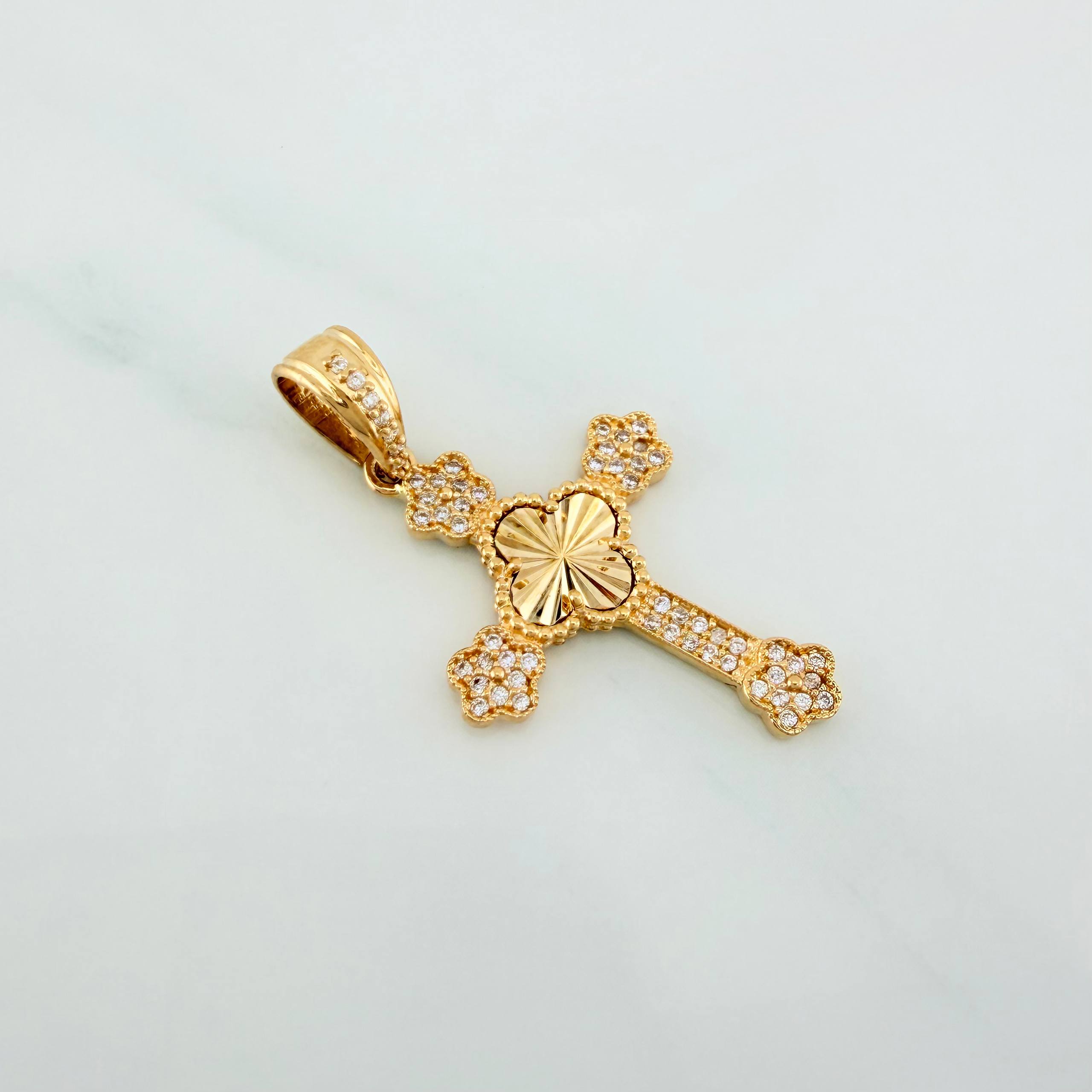 Dije Cruz Trebol Flores 3.25 g / 3.7 cm Oro Amarillo 18K
