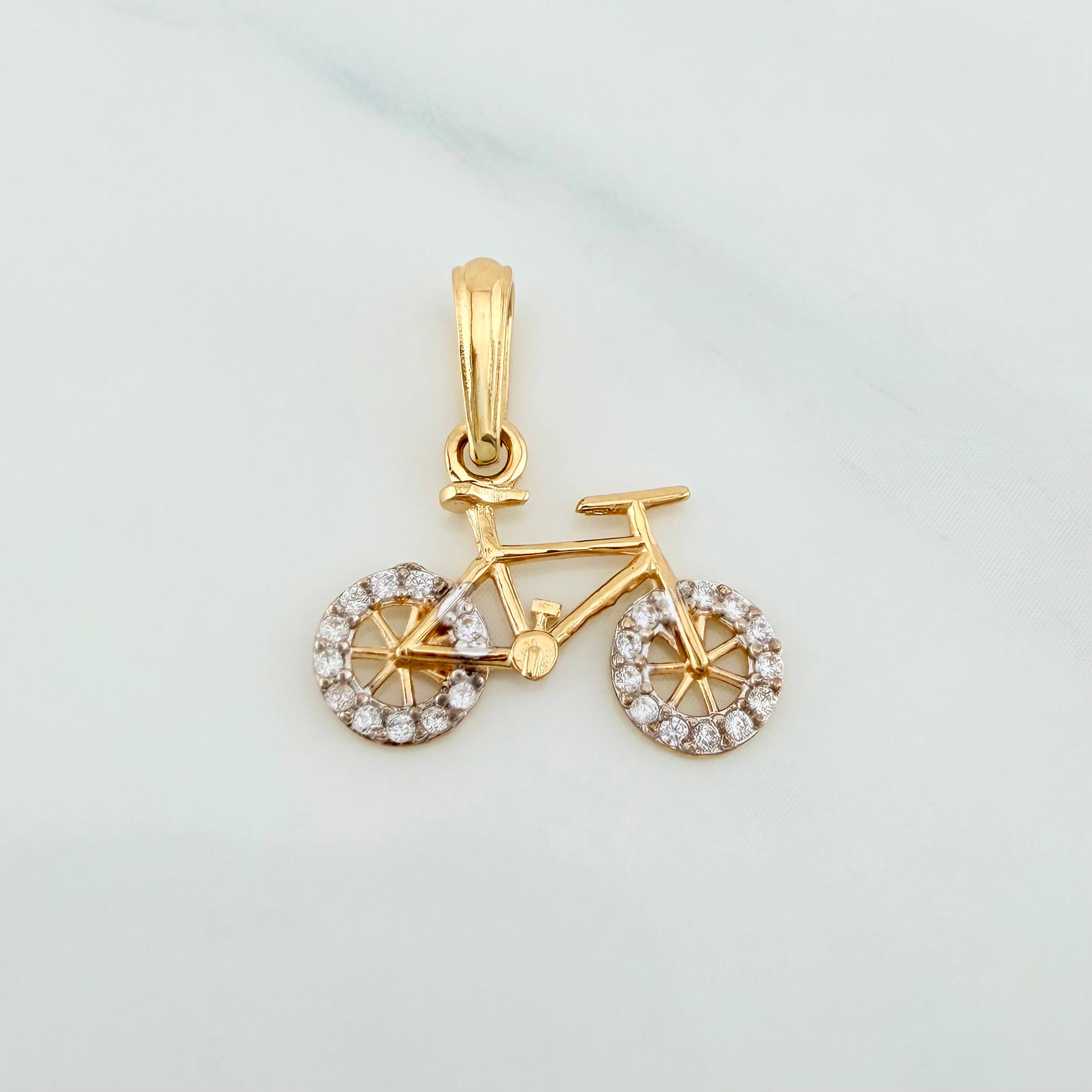 Dije Bicicleta 0.95 g / 1.8 cm Dos Oros Amarillo Blanco 18K
