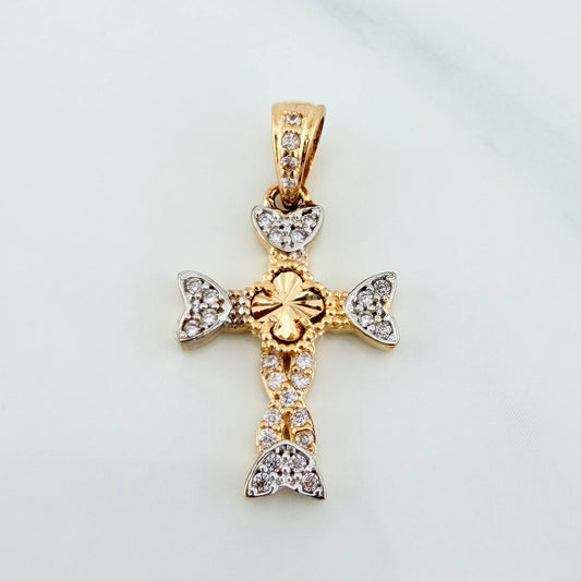 Dije Cruz Trebol 1.6 g / 2.3 cm Dos Oros Amarillo Blanco 18K