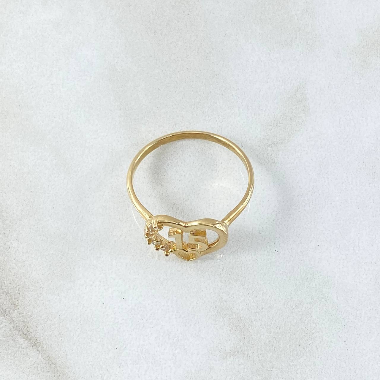 Anillo Corazón Interno 15s 2.3gr / T6 1/4 / Circones Blancos Oro Amarillo 18K ©