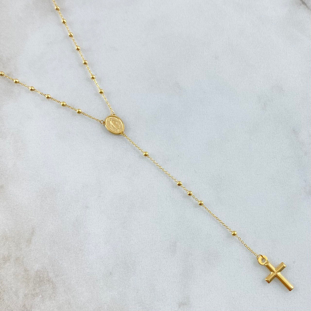 Rosario Virgen Milagrosa 2.75gr / 50cm / 2mm Bolas Lisas Crúz Lisa Oro Amarillo +4 18K *