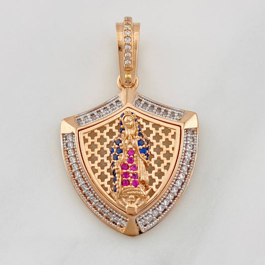 Dije Placa Virgen de Guadalupe 6.55g / 3.05cm Dos Oros Blanco Rosa 18K